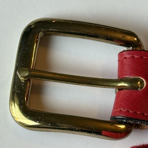 VINTAGE 80s Lacoste Belt Men Size 36 Red Leather Cotton Elastic Stretch Preppy - Picture 11 of 16